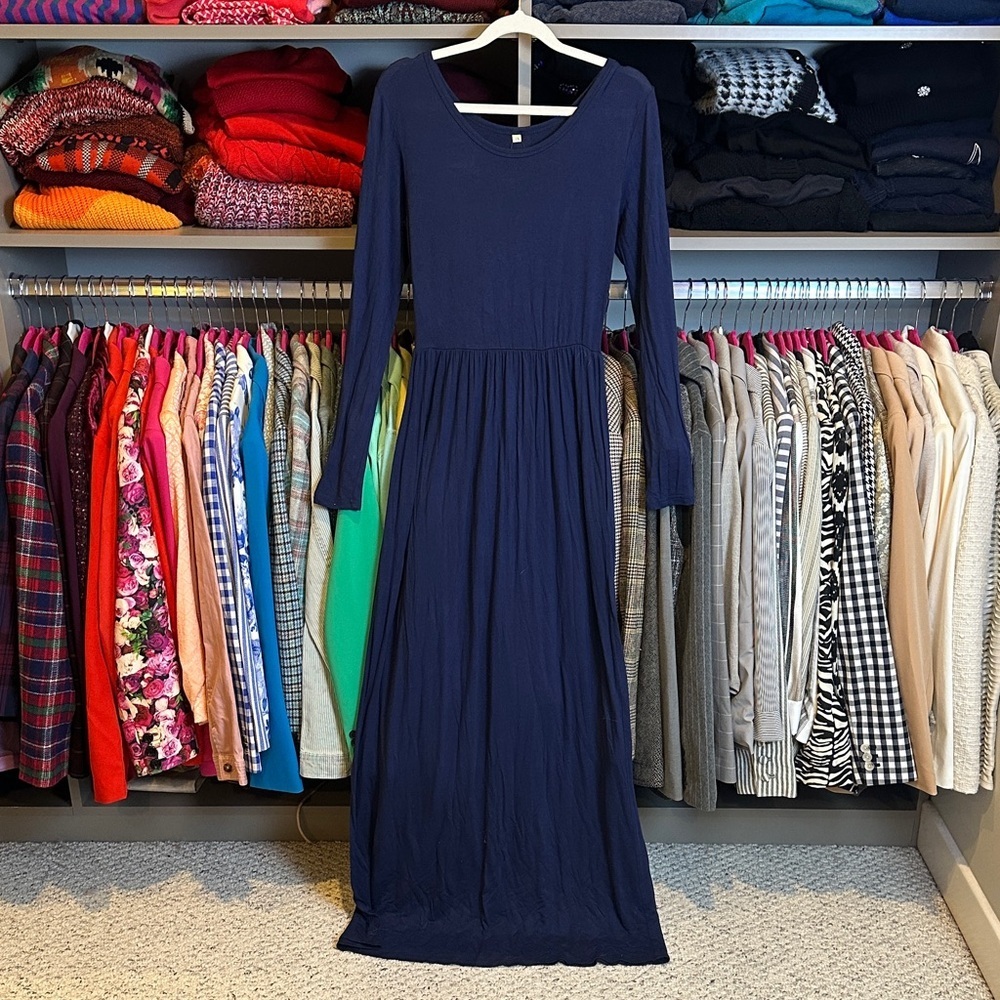 Unbranded navy long sleeve scoop neck maxi dress size XS